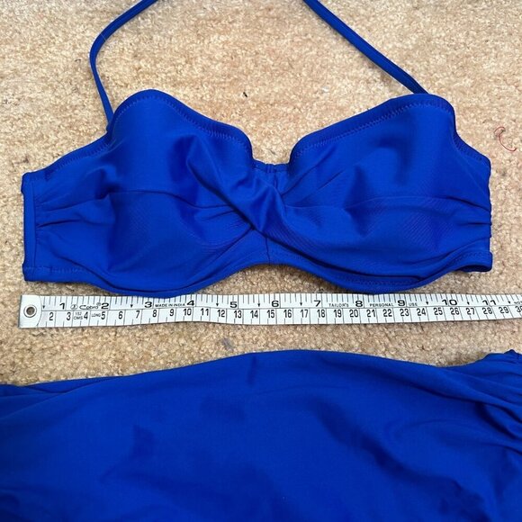 J. Crew Bandeau 2 Piece Bikini Swimsuit Size Small 32 B High Waist Ruched Blue - Picture 14 of 16